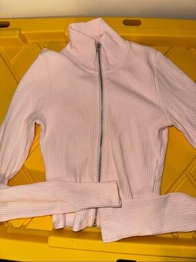 Women's TNA Pink Ribbed Zip-Up Sweater Jacket